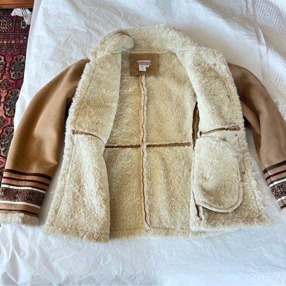 Vintage 90s Y2K Faux Suede Sherpa Lined Jacket Sz M Tan Coat Boho Phoebe Buffay - Picture 8 of 12